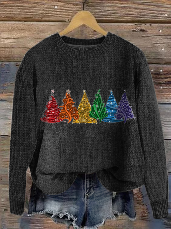 Women's Christmas Tree Knitted Crew Neck Simple Sweater