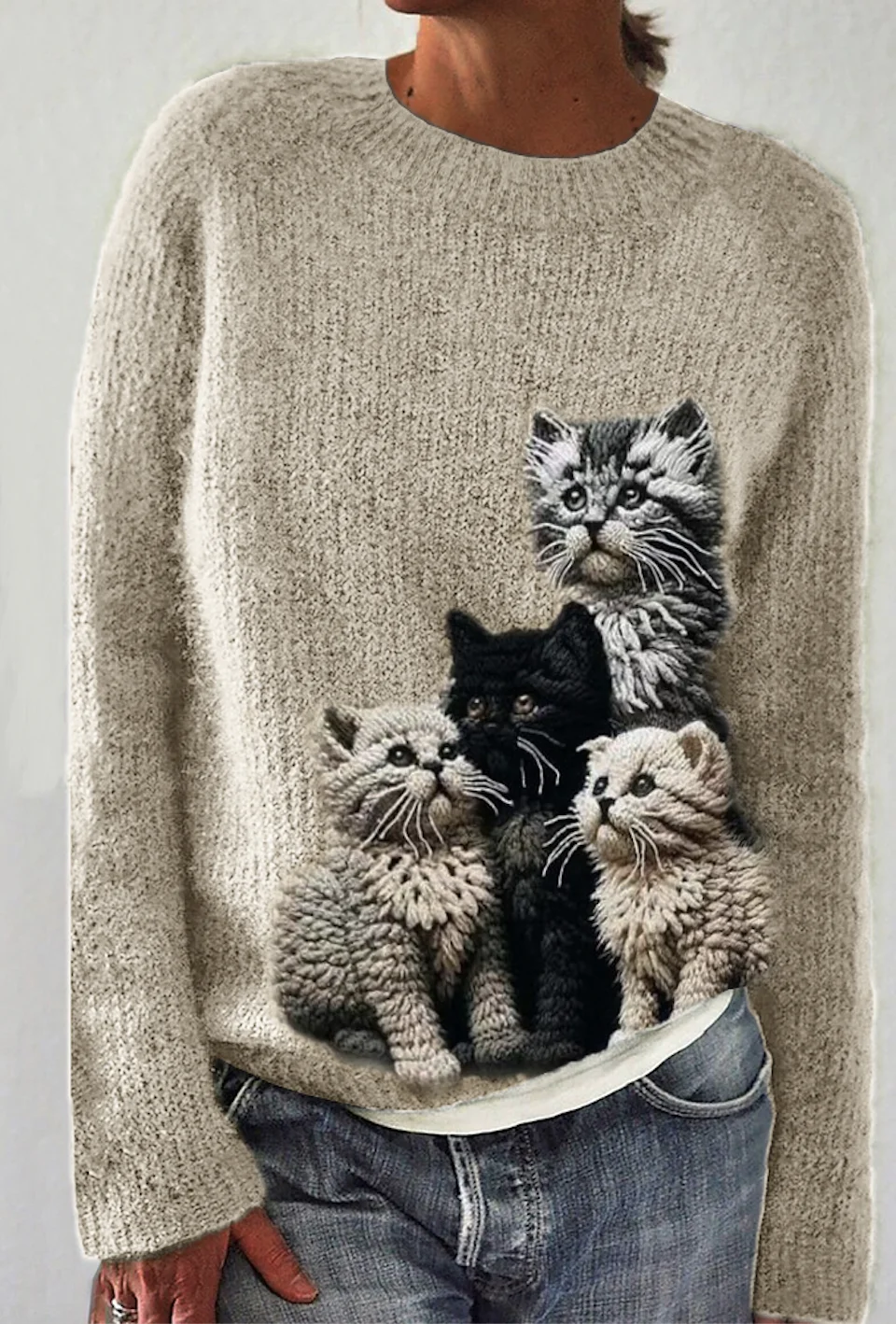 Fuzzy Cats Crochet Art Cozy Knit Sweater