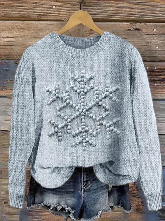 Christmas Snowflake Crochet Jacquard Cozy Knit Sweater