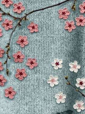 Cherry Blossom Crochet Art Cozy Knit Sweater