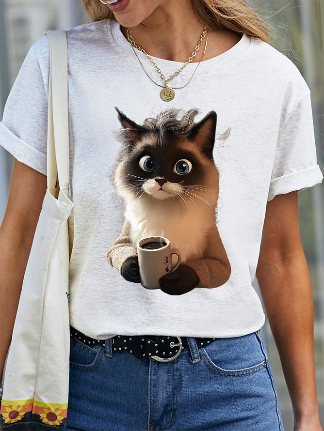 Cat Coffee Cotton T-shirt