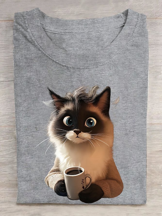 Cat Coffee Cotton T-shirt