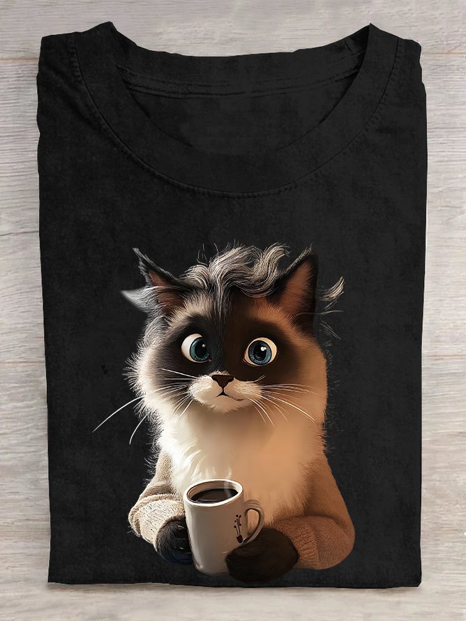 Cat Coffee Cotton T-shirt