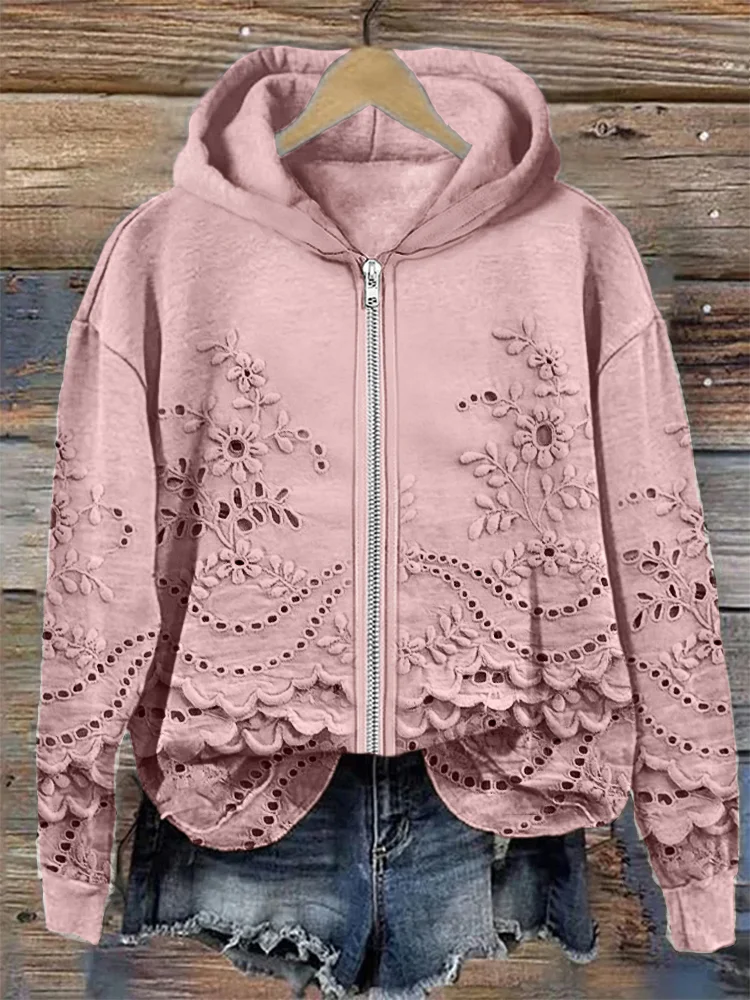 Vintage Flower Lace Art Full Zipper Hoodie