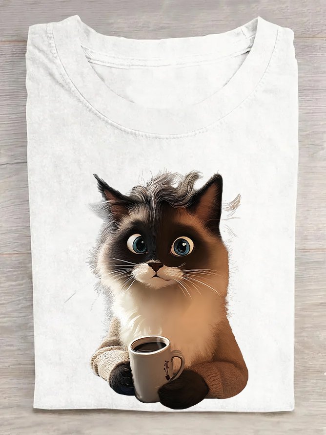 Cat Coffee Cotton T-shirt