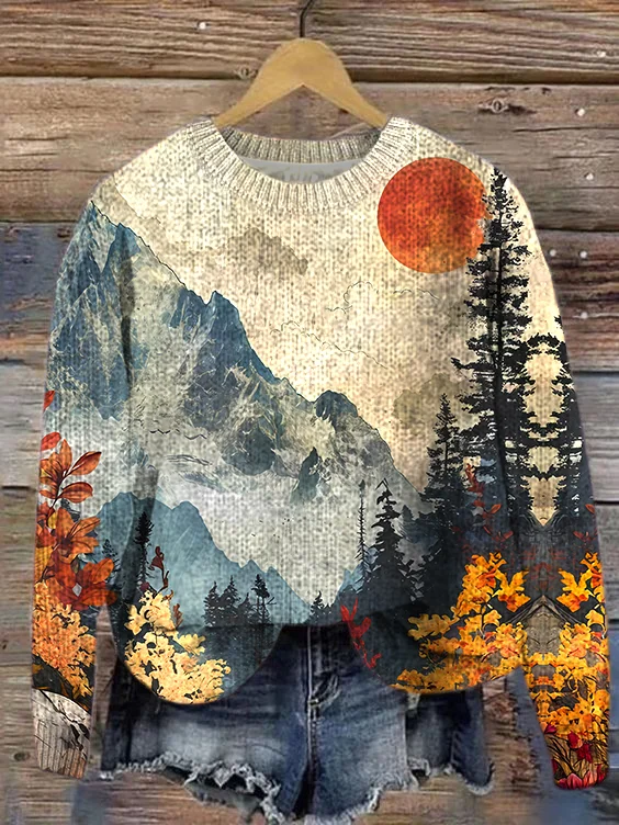 Landscape Painting Simple Knitted Sweater