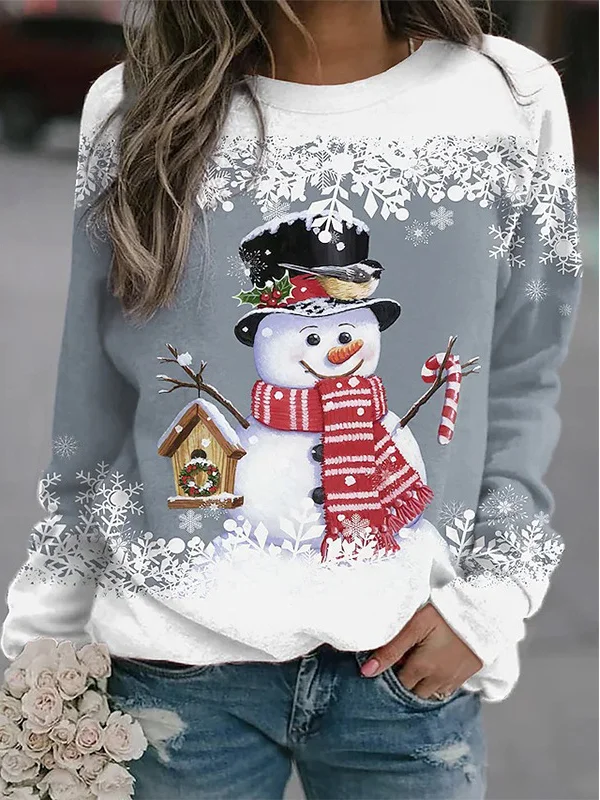 Christmas Snowman Casual Loose Crew Neck Sweatshirt