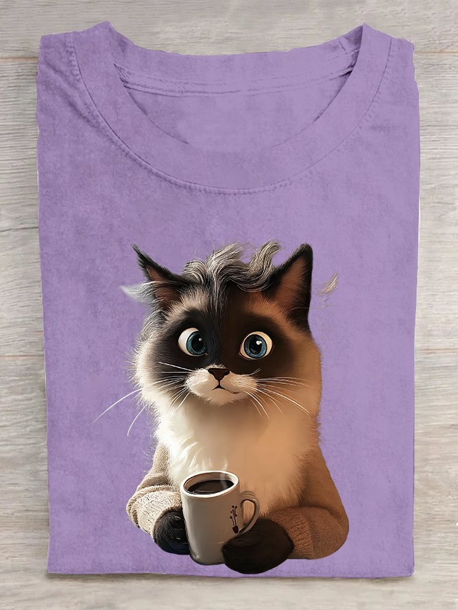 Cat Coffee Cotton T-shirt