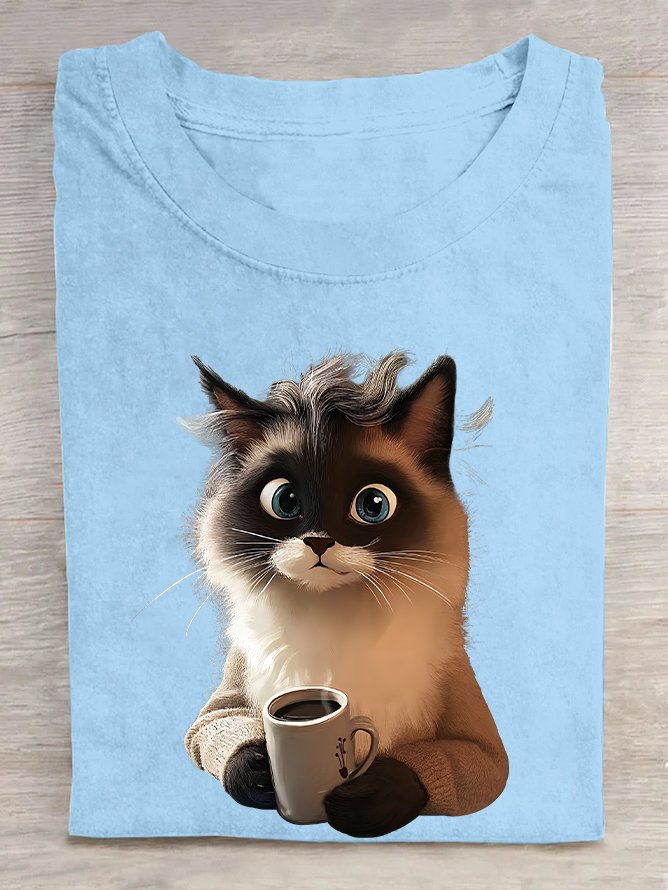 Cat Coffee Cotton T-shirt