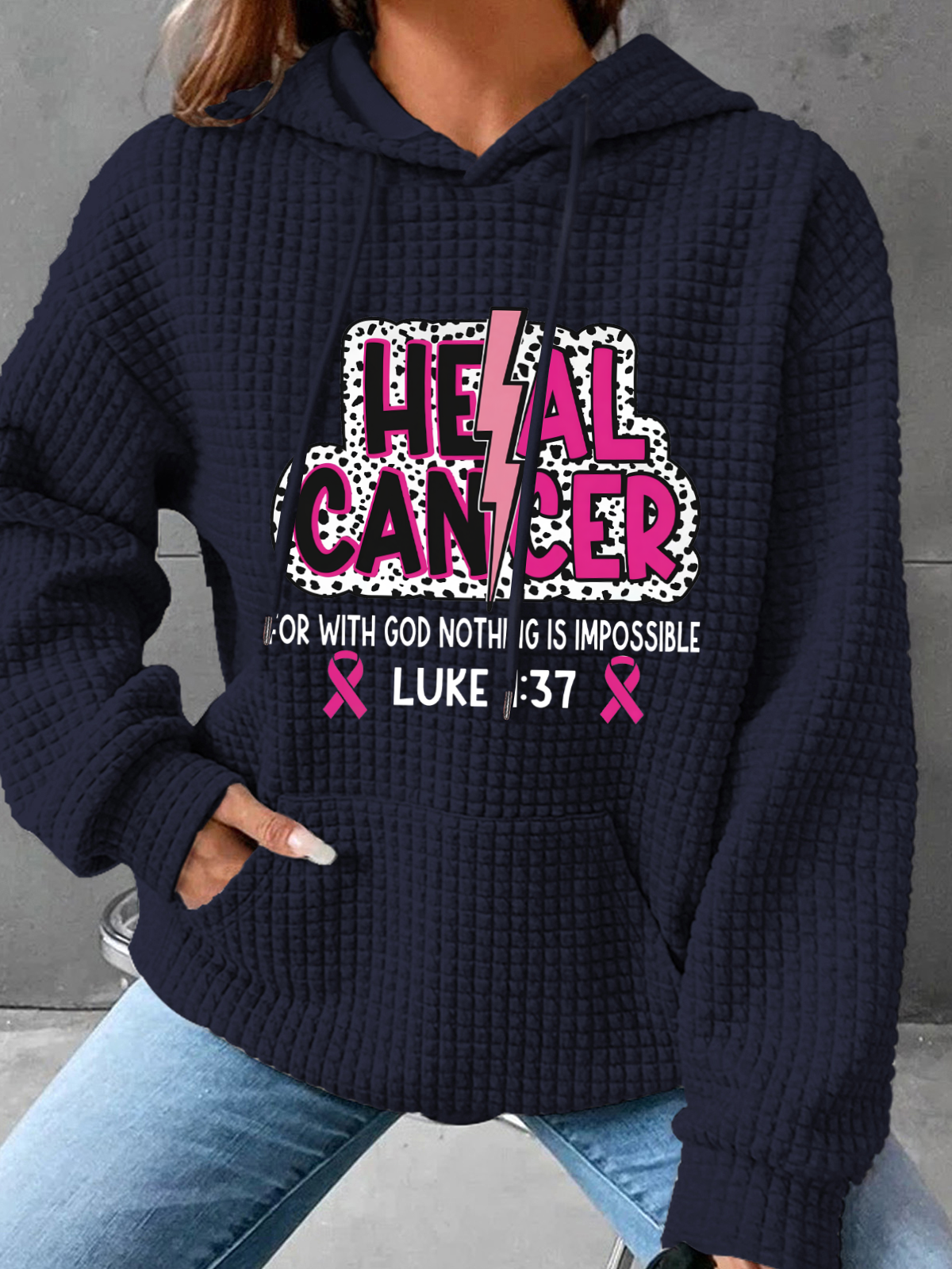 Heal Cancer Svg Png, Breast Cancer Warrior Christian Simple Loose Hoodie