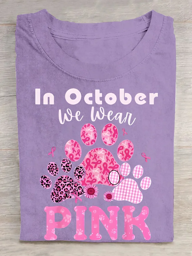 In October We Wear Pink Dog Cat Paw Breast Cancer Dog Paws Cotton T-Shirt