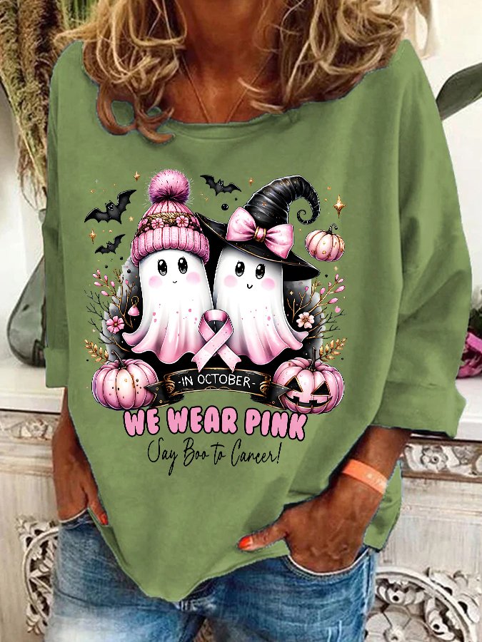 In October We Wear Pink Ghost Breast Cancer Awareness Casual Sweatshirt