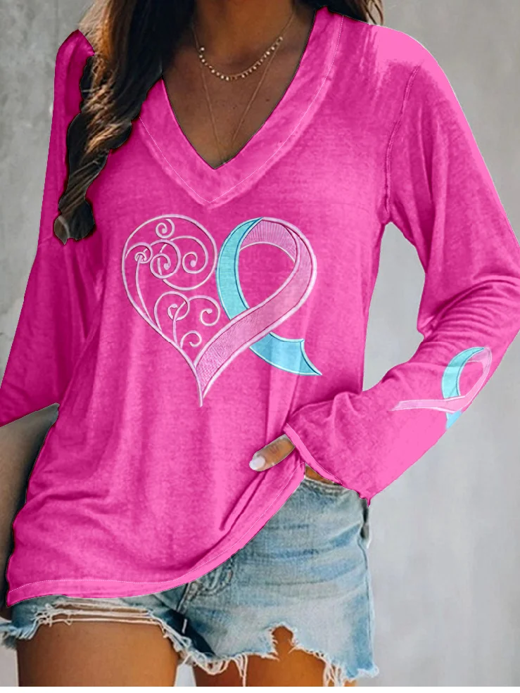 Women's Pink Breast Cancer Love Long Sleeve T-Shirt