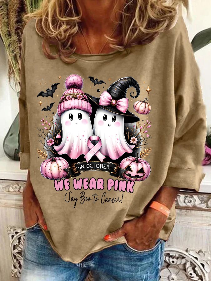 In October We Wear Pink Ghost Breast Cancer Awareness Casual Sweatshirt