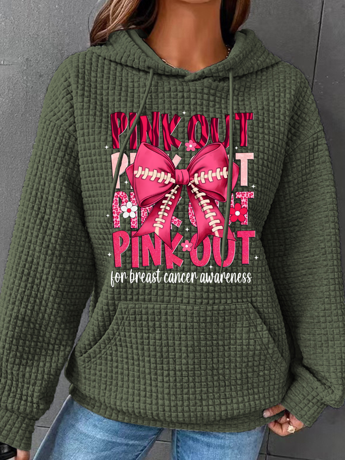 Football Pink Out Breast Cancer Football Simple Loose Hoodie