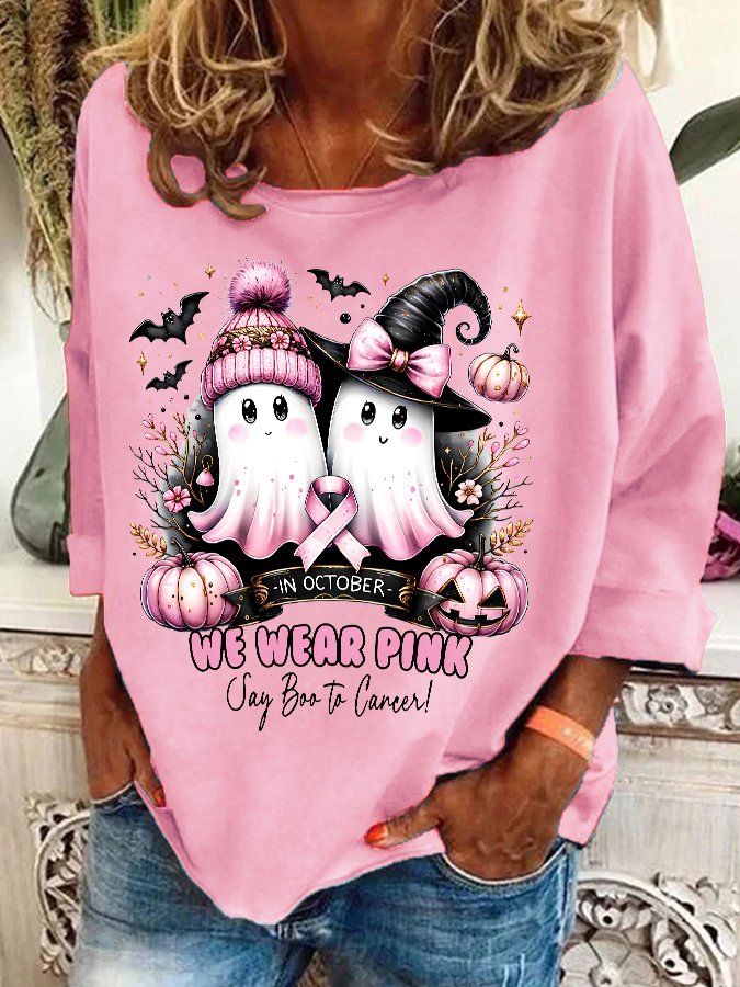 In October We Wear Pink Ghost Breast Cancer Awareness Casual Sweatshirt