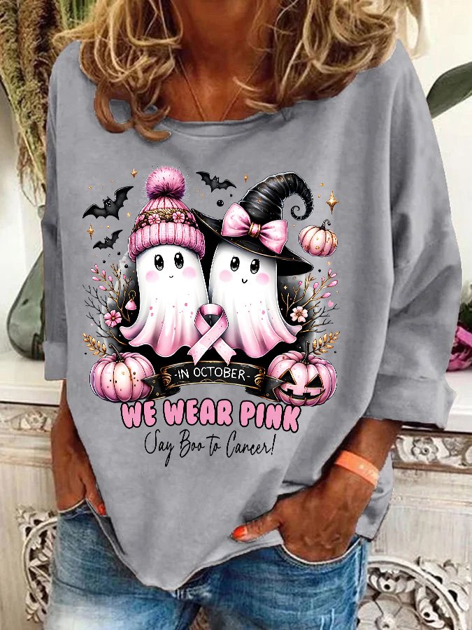 In October We Wear Pink Ghost Breast Cancer Awareness Casual Sweatshirt