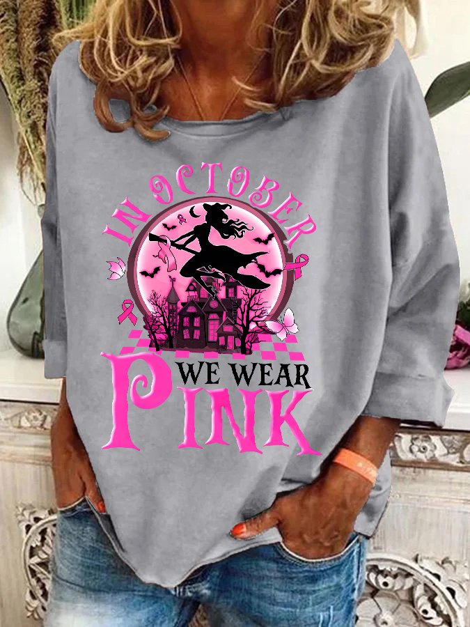 In October We Wear Pink Witch Breast Cancer Casual Sweatshirt