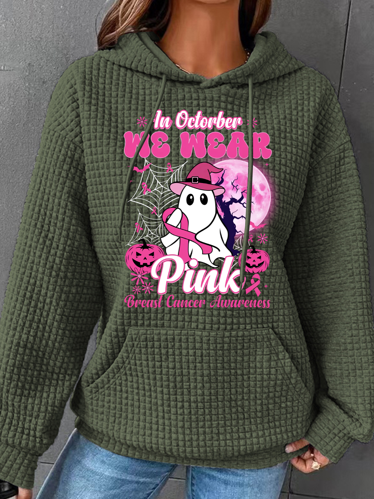 In October We Wear Pink Breast Cancer Awareness Simple Loose Hoodie