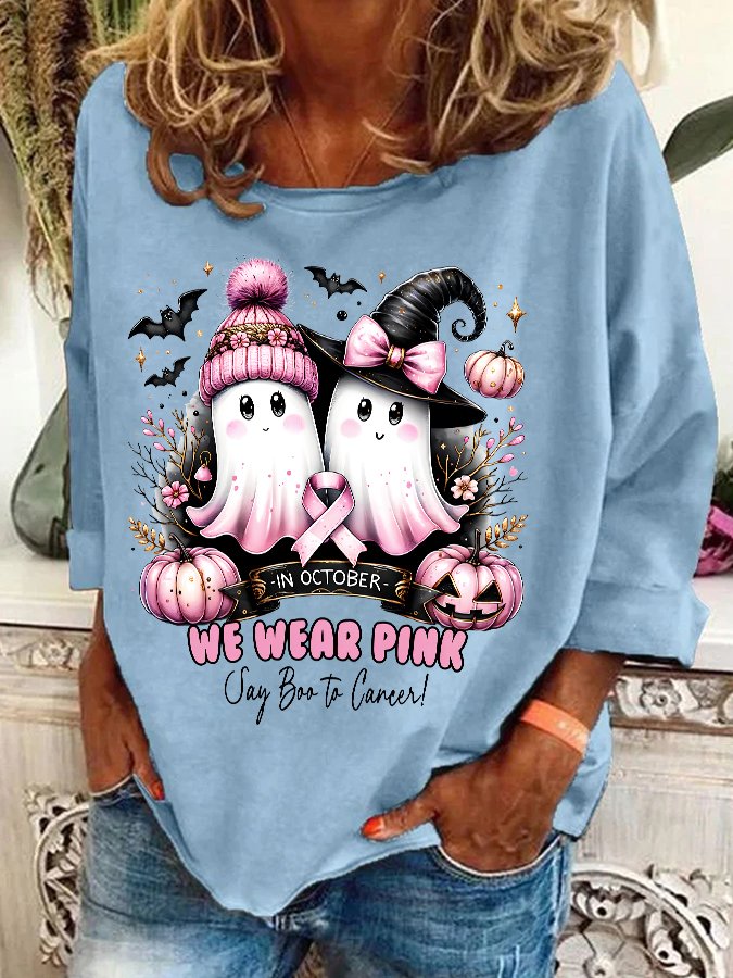 In October We Wear Pink Ghost Breast Cancer Awareness Casual Sweatshirt