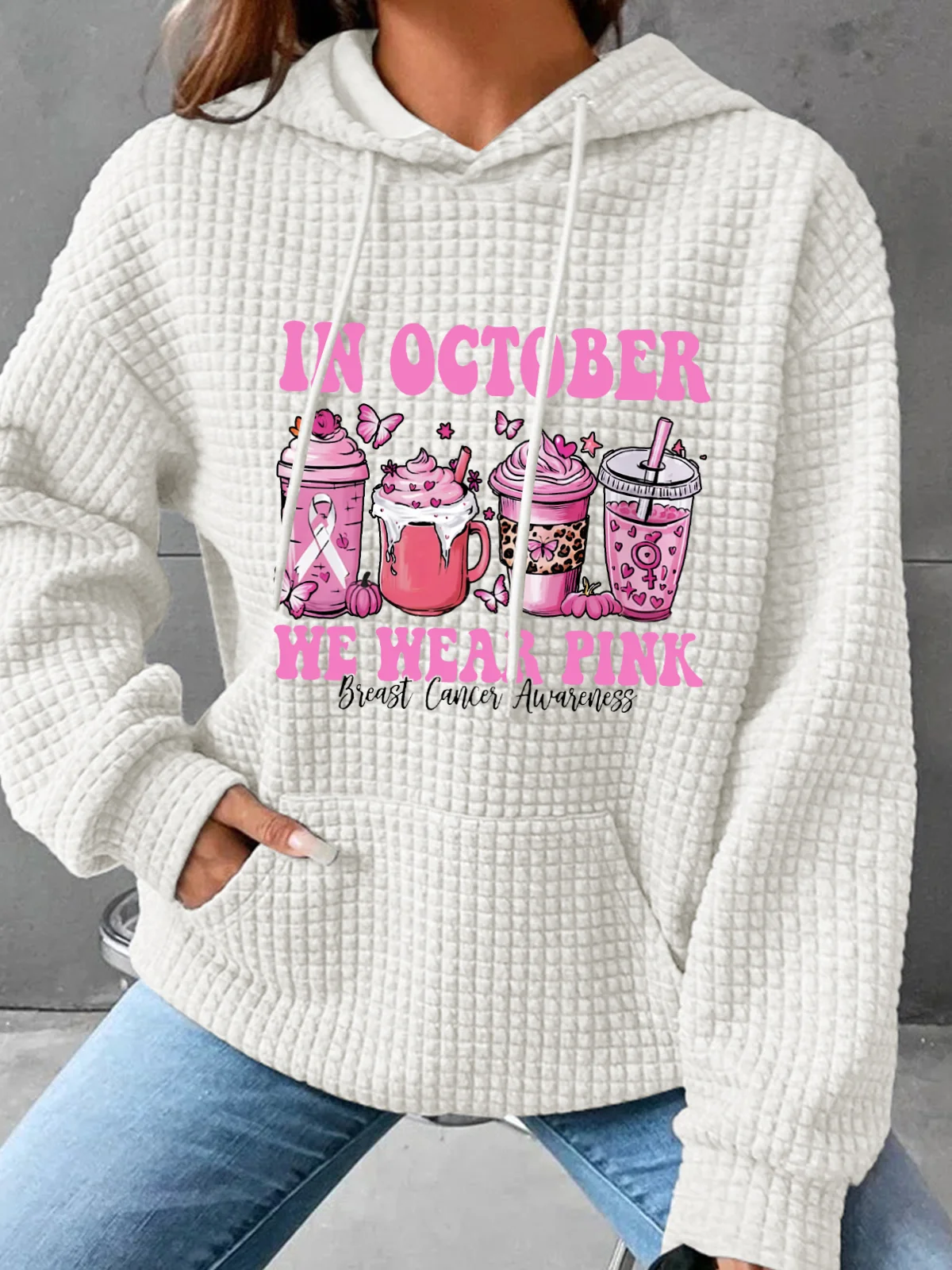 In October We Wear Pink Breast Cancer Awareness Simple Loose Hoodie