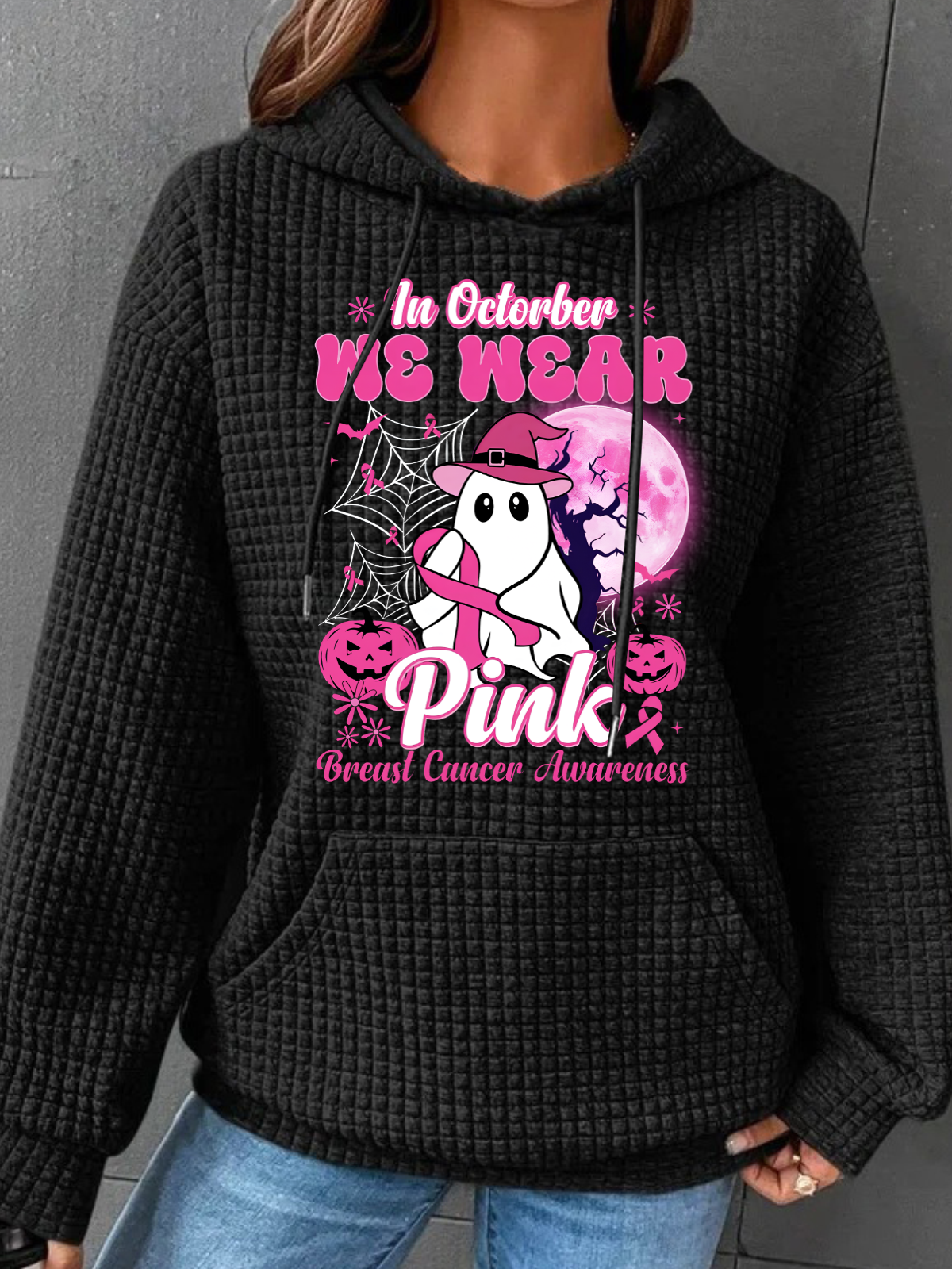 In October We Wear Pink Breast Cancer Awareness Simple Loose Hoodie