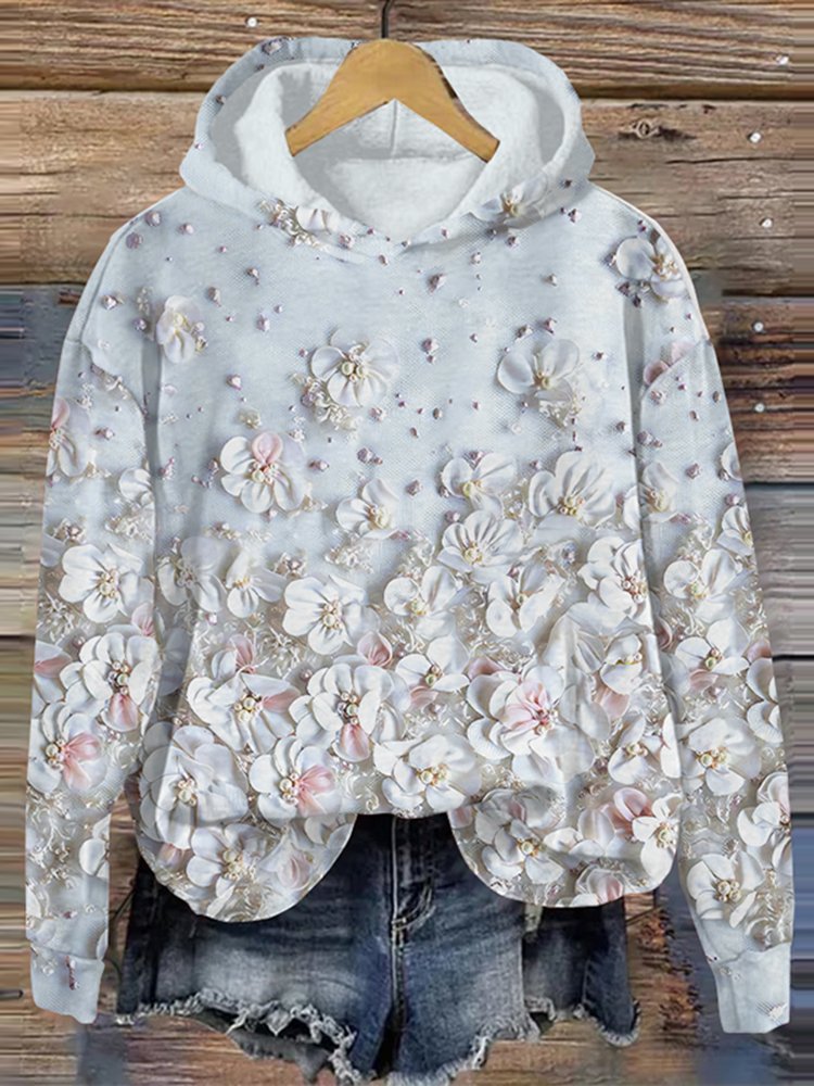 Floral Art Printed Casual Hoodie