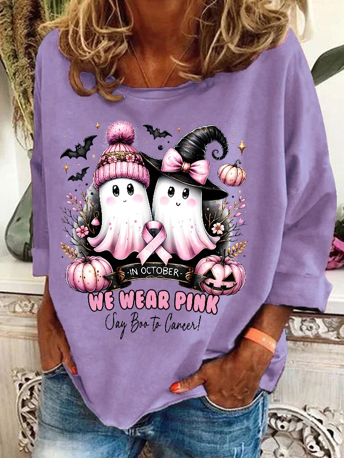 In October We Wear Pink Ghost Breast Cancer Awareness Casual Sweatshirt