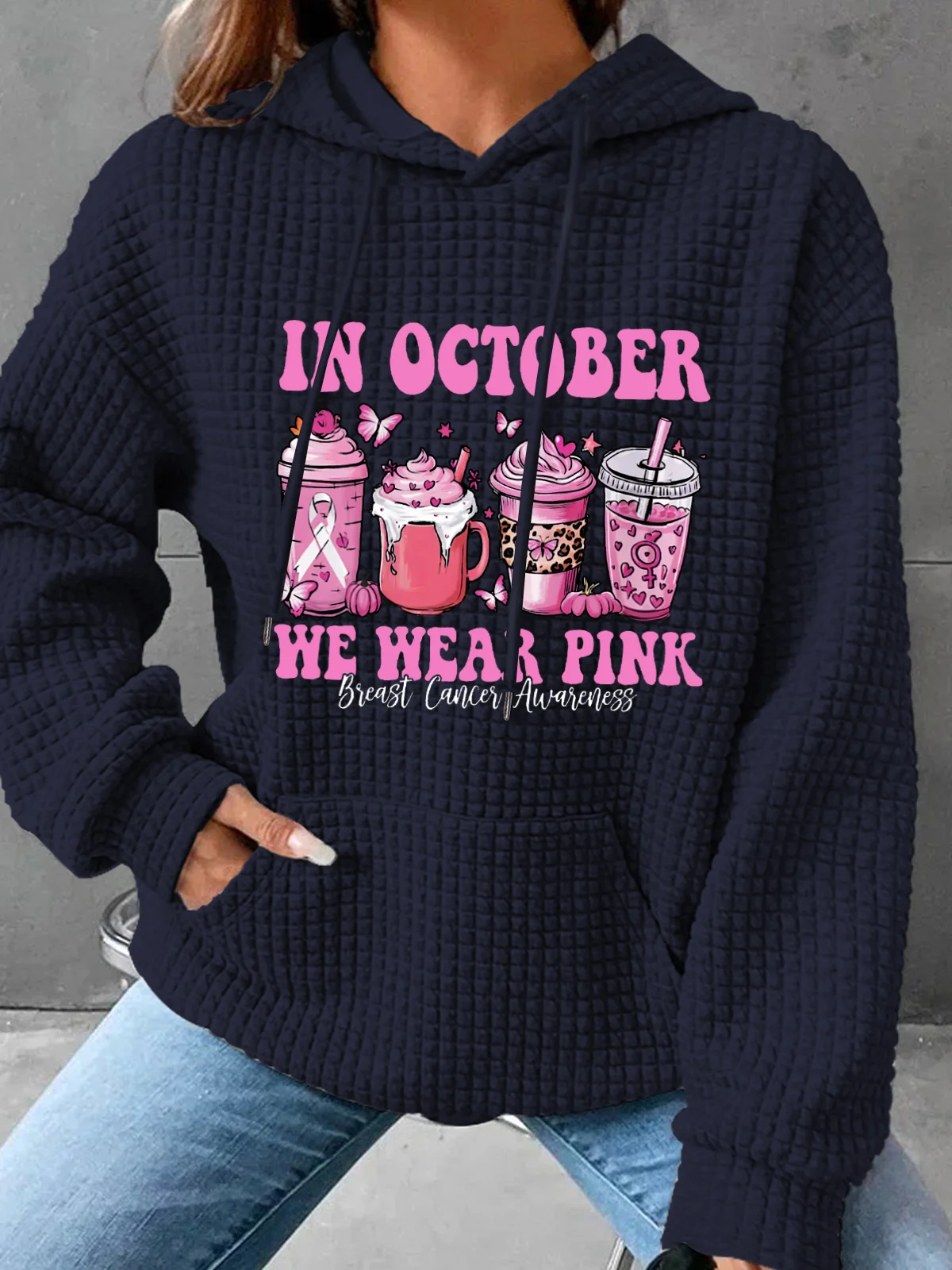 In October We Wear Pink Breast Cancer Awareness Simple Loose Hoodie