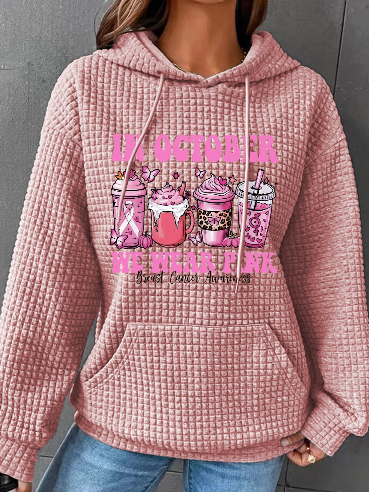 In October We Wear Pink Breast Cancer Awareness Simple Loose Hoodie