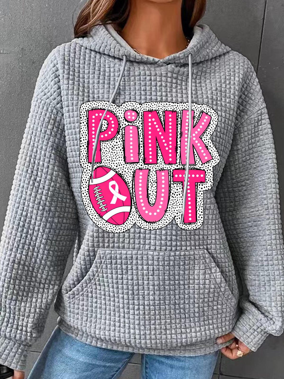 Breast Cancer Football Pink Out Simple Loose Hoodie