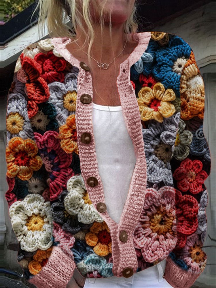 Vintage floral button knit cardigan