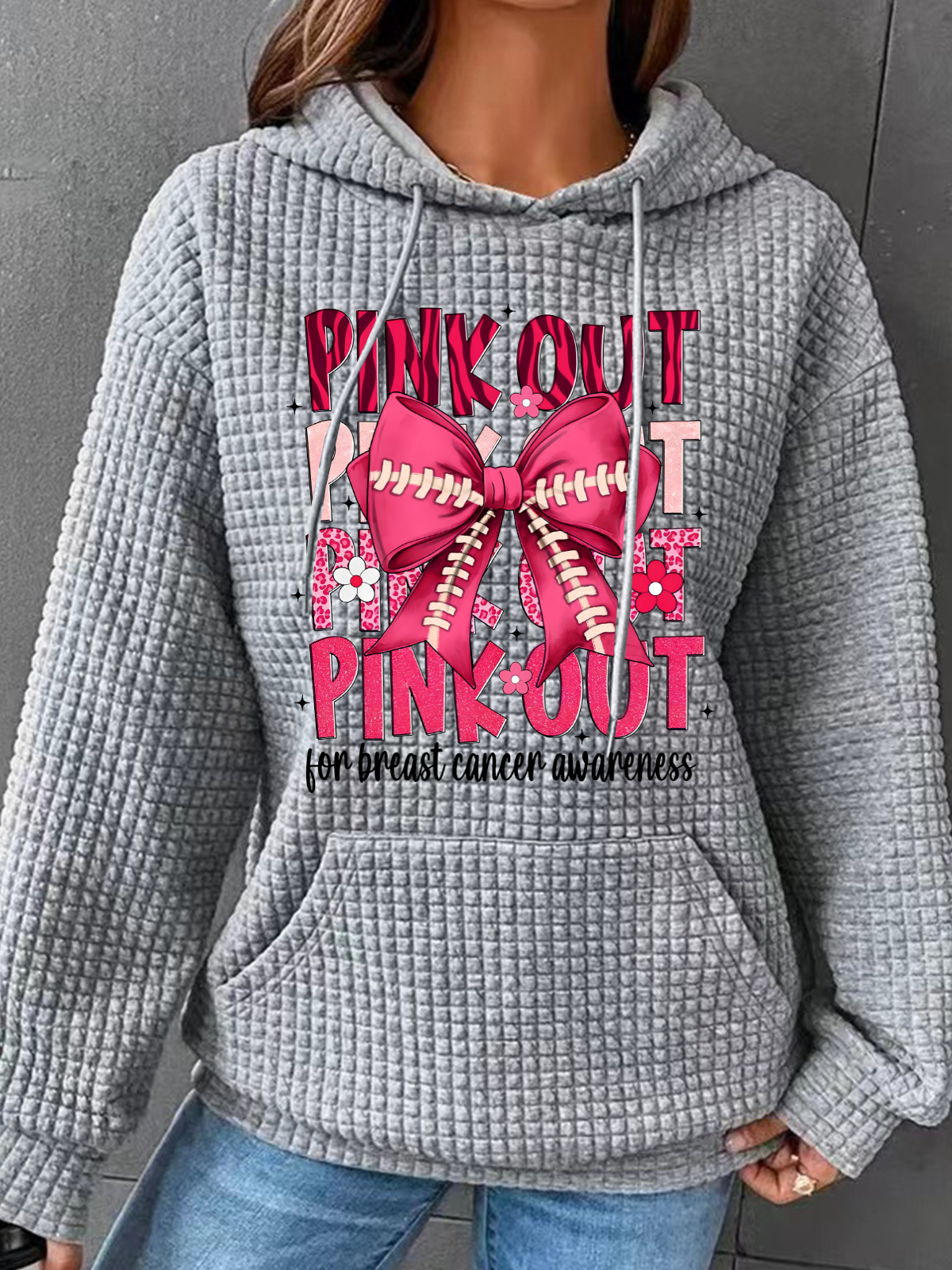 Football Pink Out Breast Cancer Football Simple Loose Hoodie