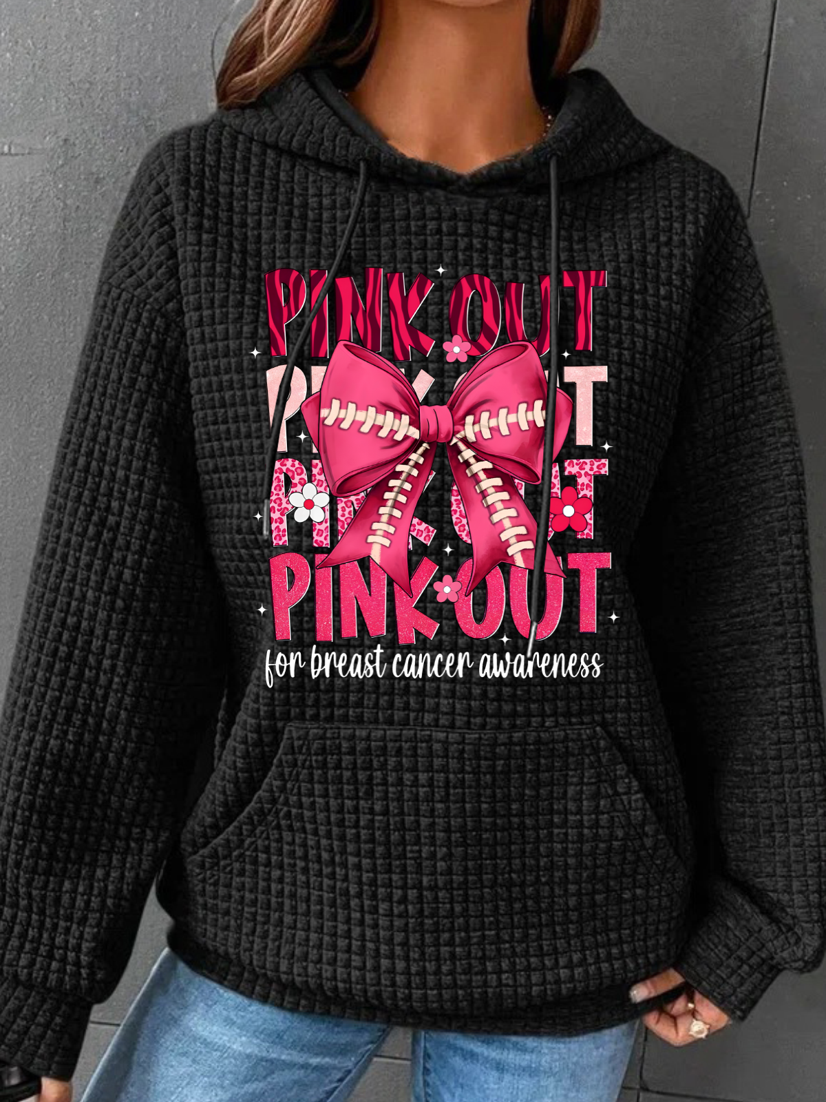 Football Pink Out Breast Cancer Football Simple Loose Hoodie