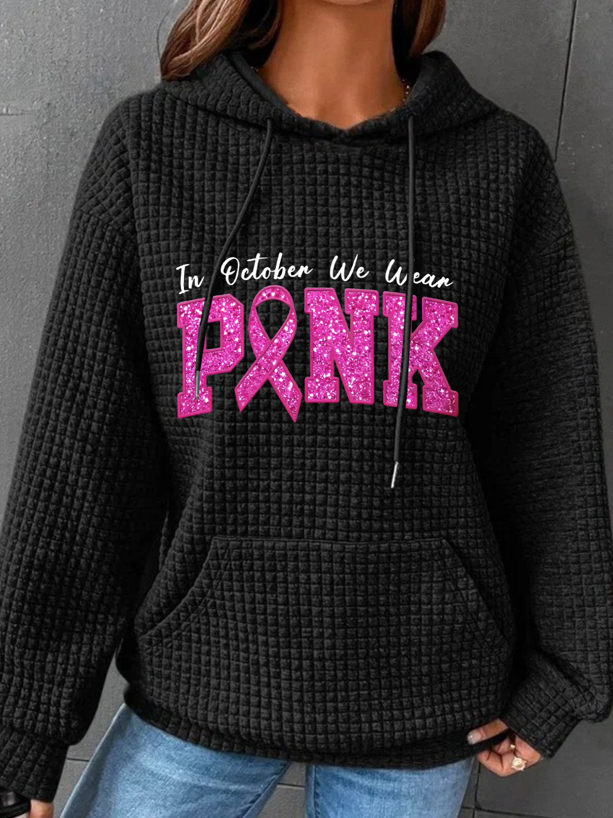 In October We Wear Pink Breast Cancer Awareness Simple Loose Hoodie