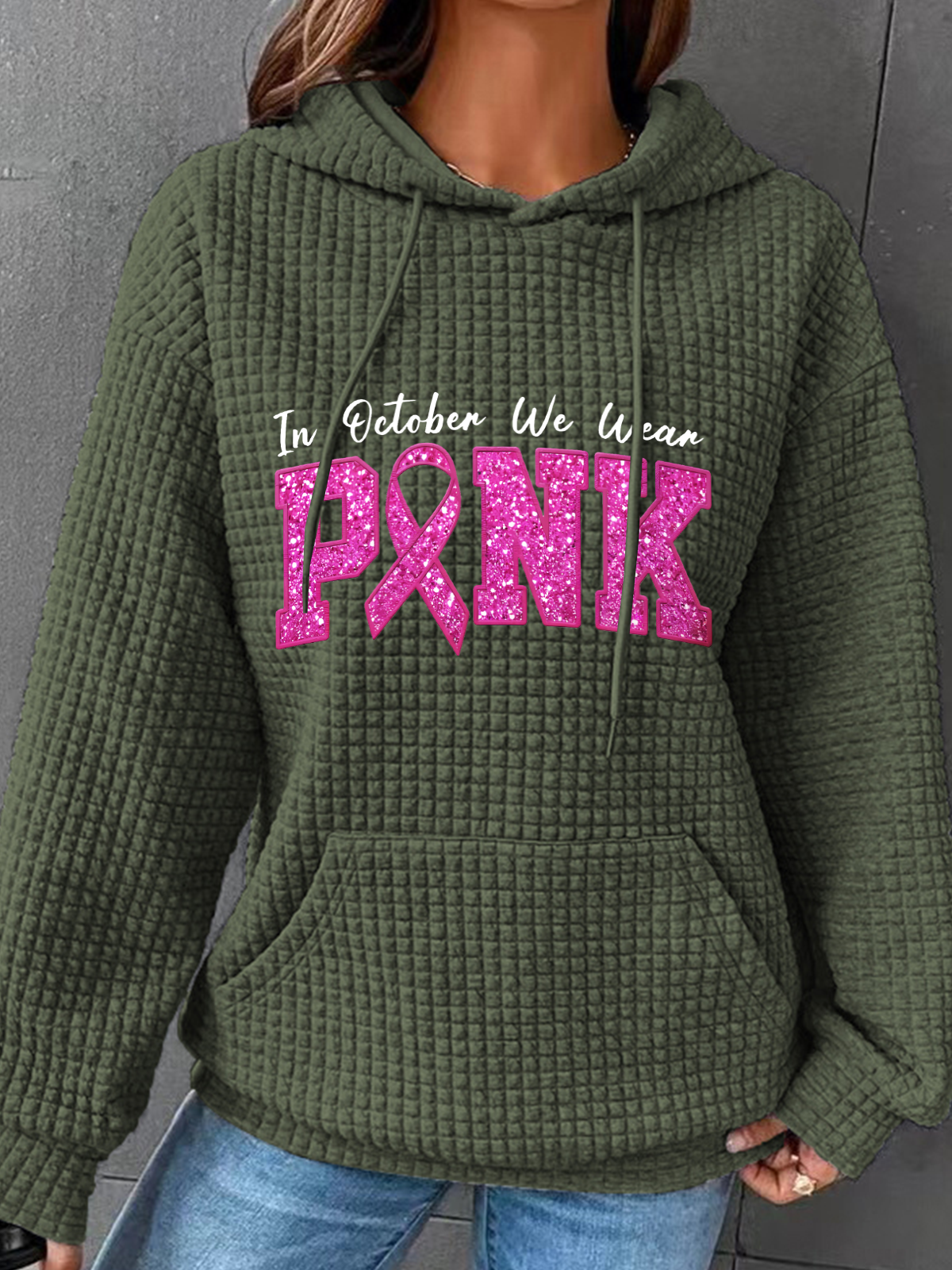 In October We Wear Pink Breast Cancer Awareness Simple Loose Hoodie