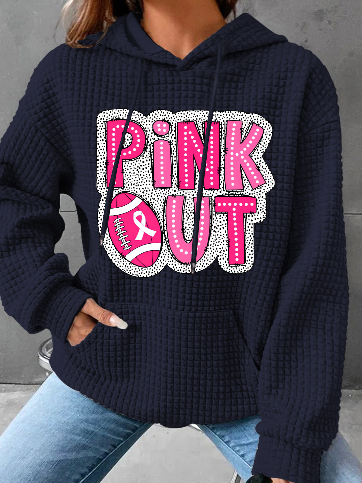 Breast Cancer Football Pink Out Simple Loose Hoodie