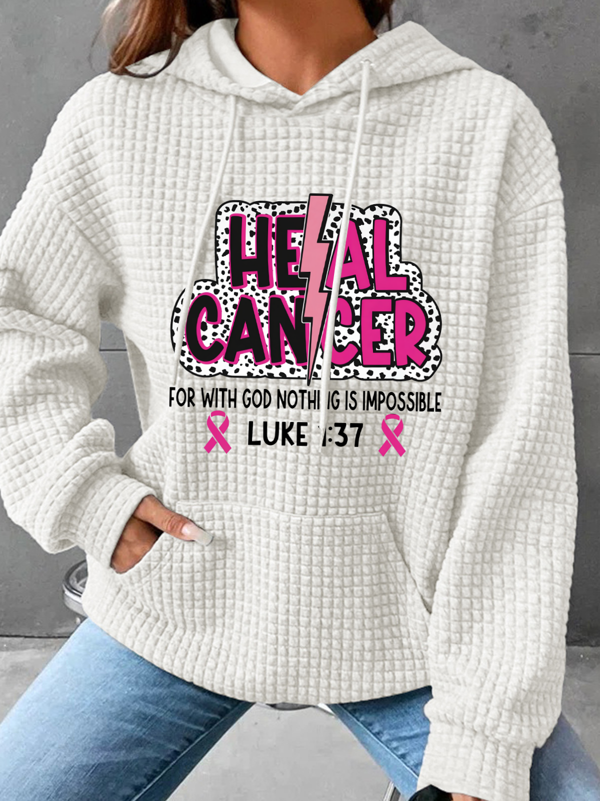 Heal Cancer Svg Png, Breast Cancer Warrior Christian Simple Loose Hoodie