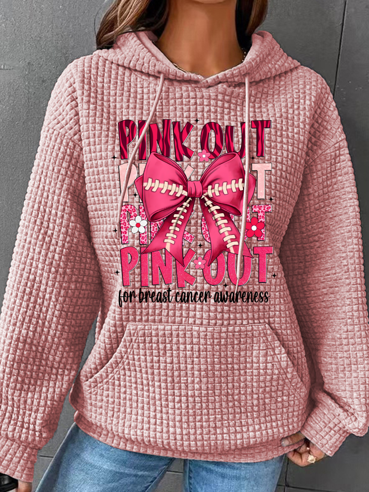 Football Pink Out Breast Cancer Football Simple Loose Hoodie