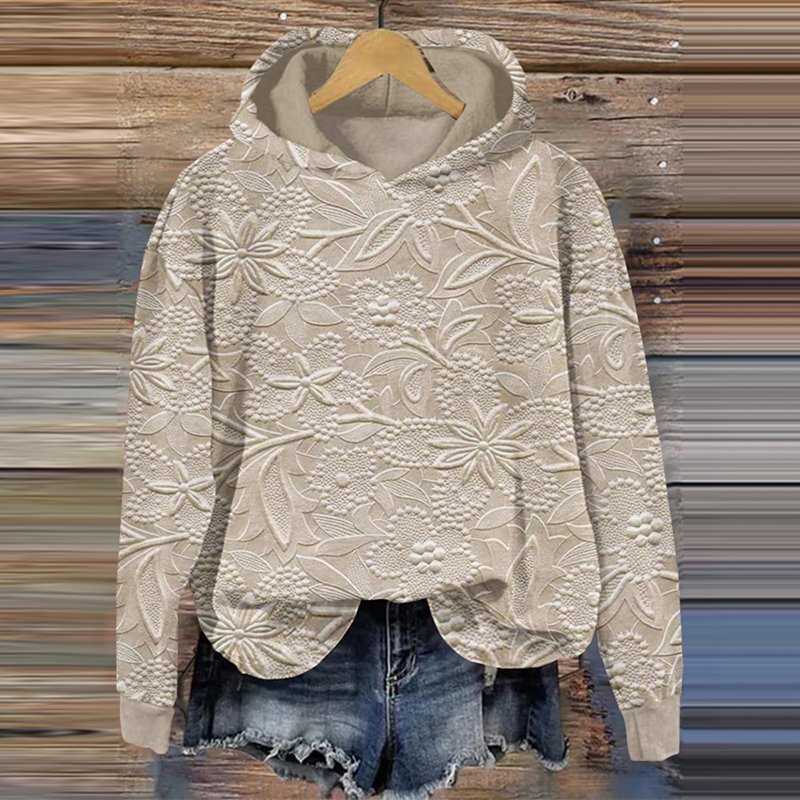 Retro floral art printed casual hoodie