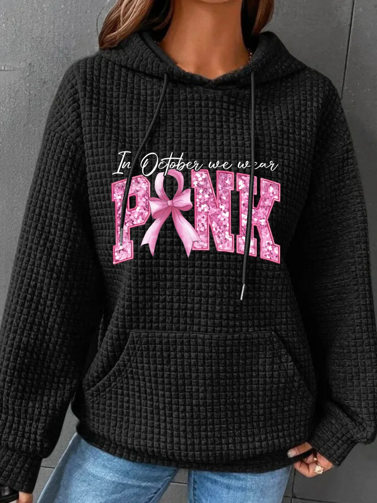 In October We Wear Pink Breast Cancer Awareness Simple Loose Hoodie