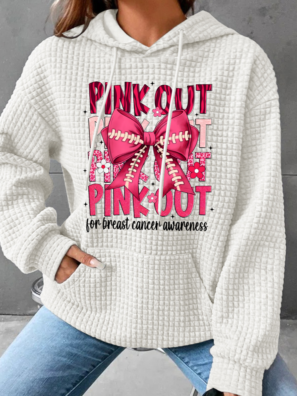 Football Pink Out Breast Cancer Football Simple Loose Hoodie