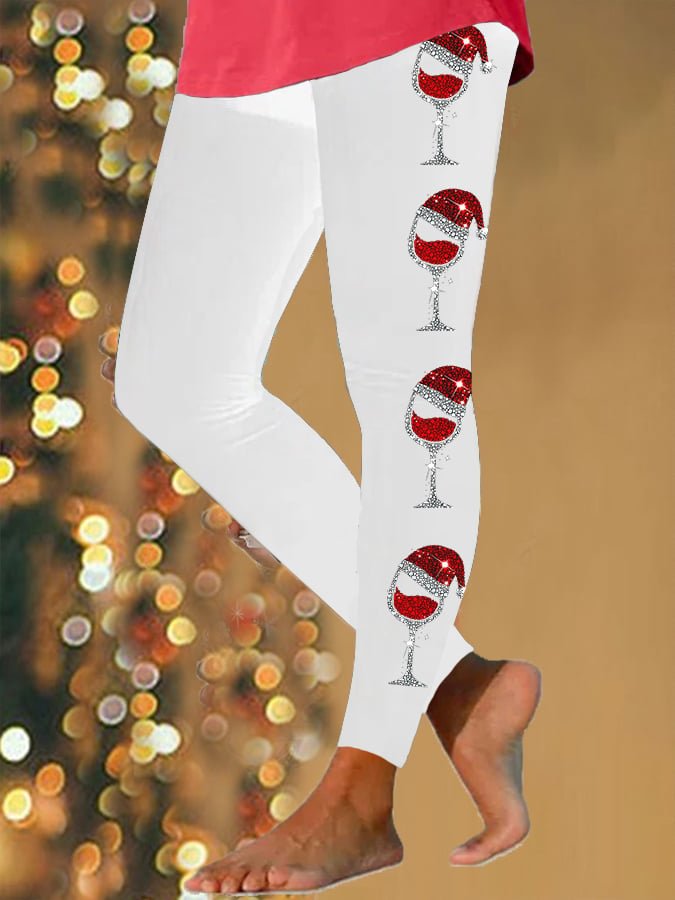 Christmas Wine Glass Casual Leggings