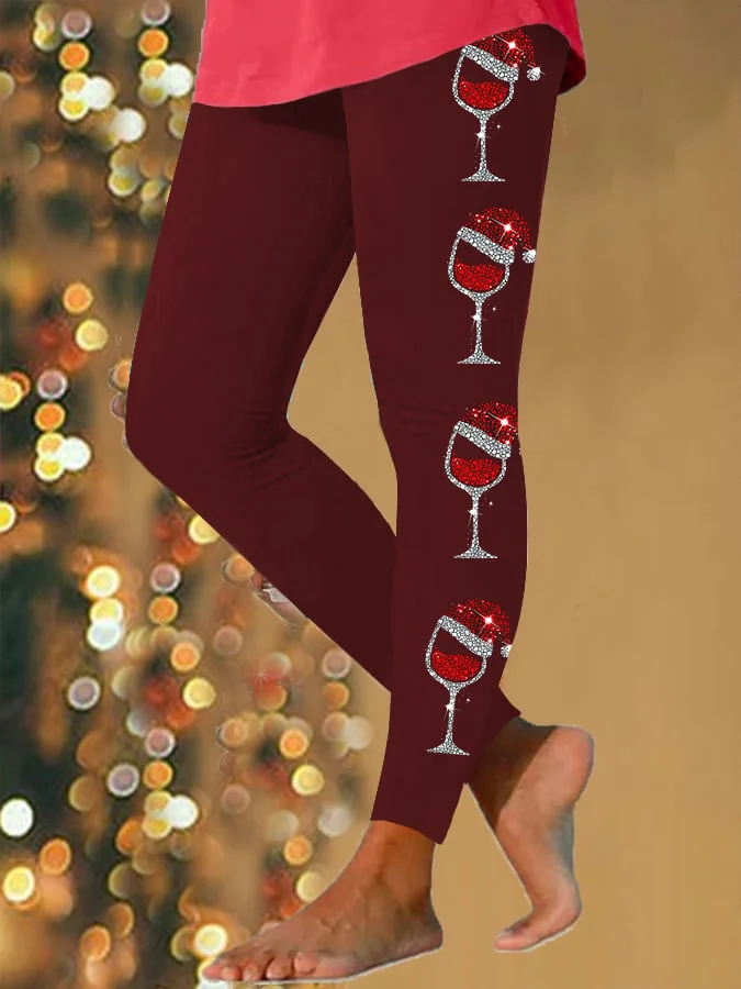 Christmas Wine Glass Casual Leggings