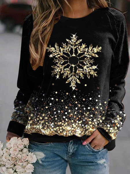 Christmas Snowflake Design Round Neck Casual Sweatshirt