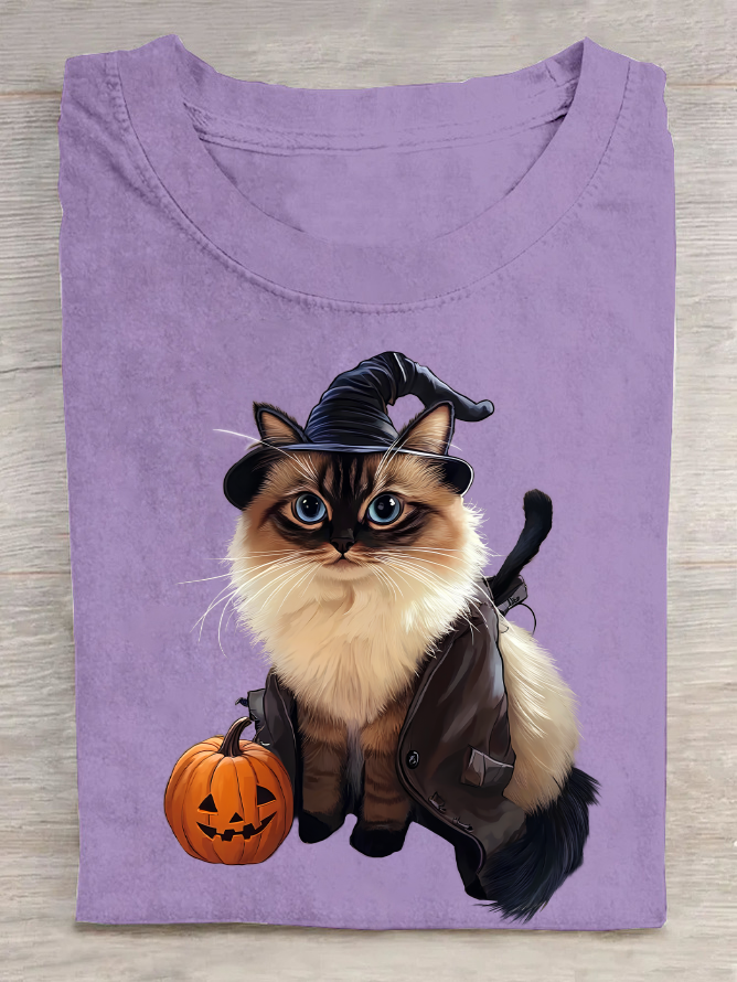 Halloween Cat Cotton T-Shirt