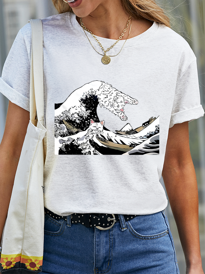 Great Wave Of Cats Kanawaga Funny Super Cool Best Gift Cotton T-Shirt