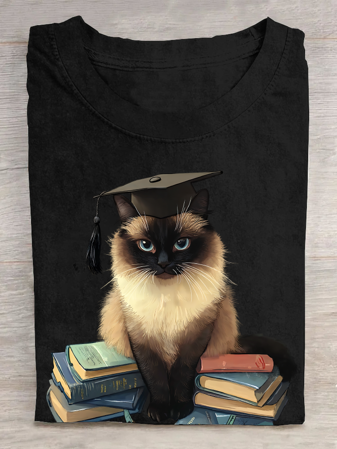 A Cat Who Loves To Learn Cotton T-Shirt