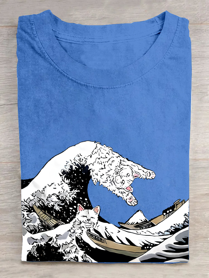 Great Wave Of Cats Kanawaga Funny Super Cool Best Gift Cotton T-Shirt