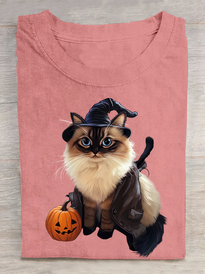 Halloween Cat Cotton T-Shirt